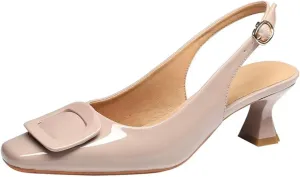 Aceptolcom Women's Slingback Kitten Low Heels Pumps Closed Square Toe Wedding Work Dress Shoes