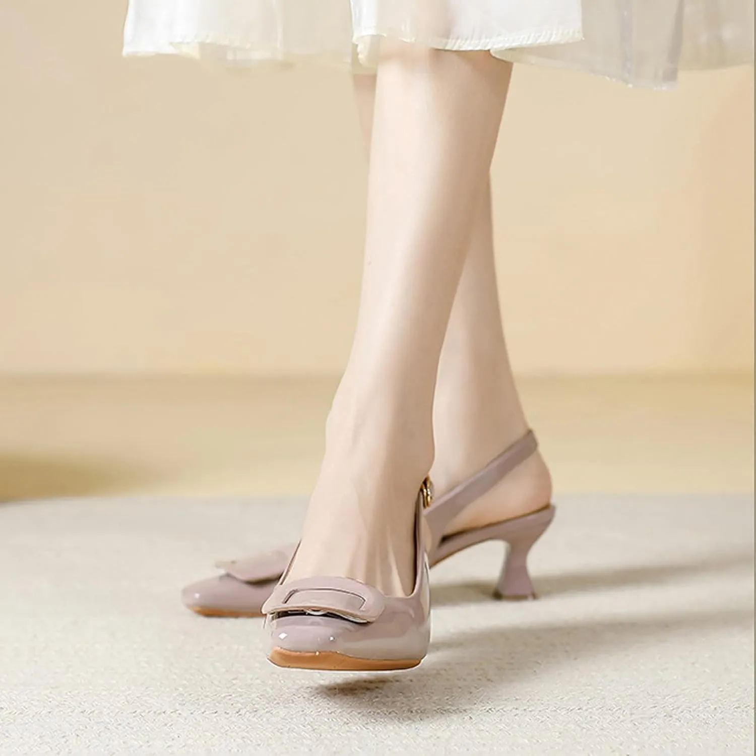 Aceptolcom Women's Slingback Kitten Low Heels Pumps Closed Square Toe Wedding Work Dress Shoes