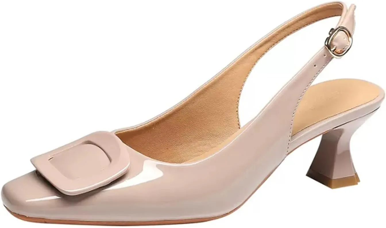 Aceptolcom Women's Slingback Kitten Low Heels Pumps Closed Square Toe Wedding Work Dress Shoes