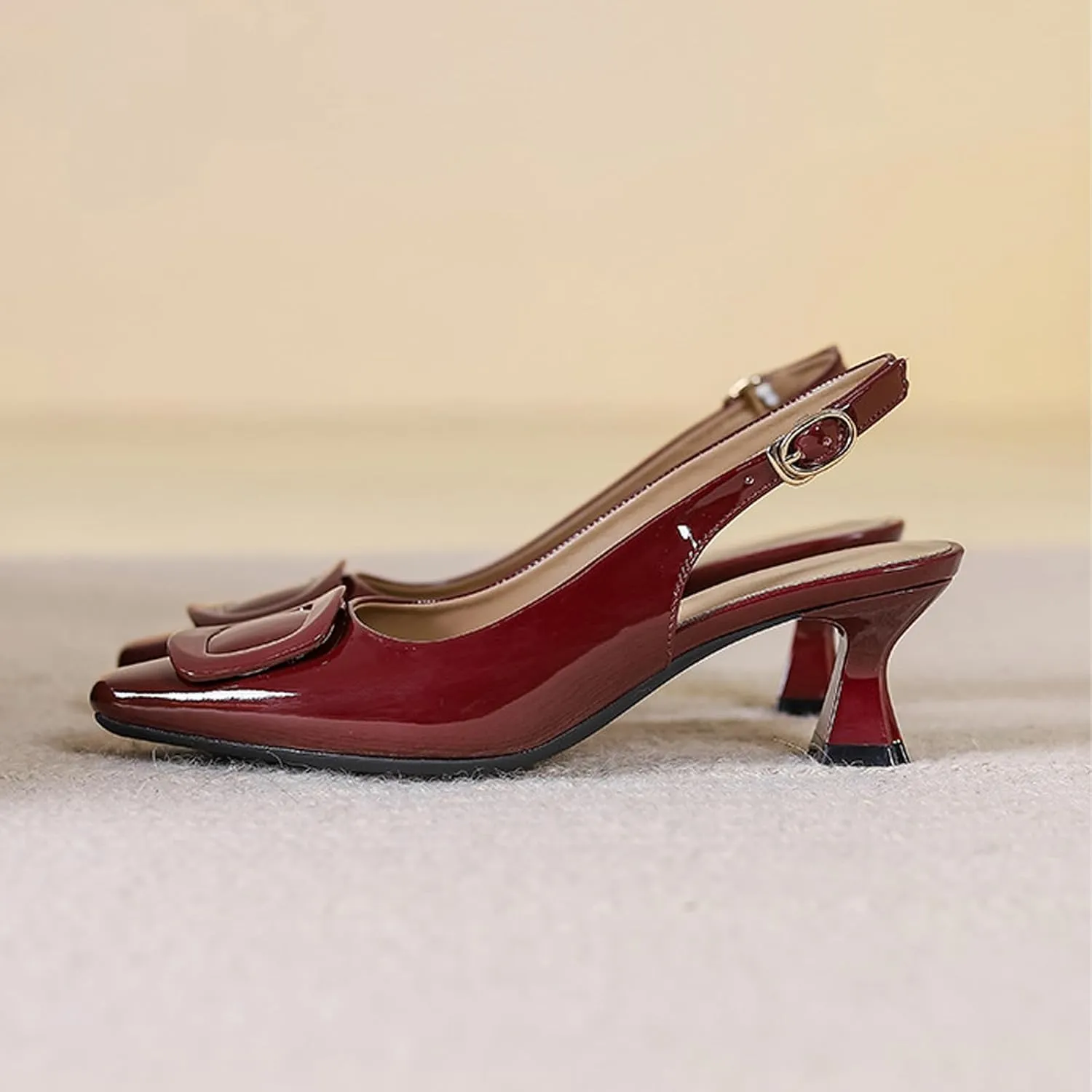 Aceptolcom Women's Slingback Kitten Low Heels Pumps Closed Square Toe Wedding Work Dress Shoes
