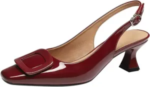 Aceptolcom Women's Slingback Kitten Low Heels Pumps Closed Square Toe Wedding Work Dress Shoes