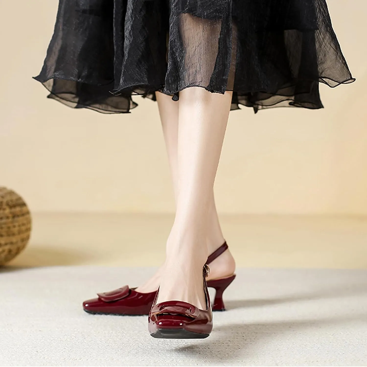 Aceptolcom Women's Slingback Kitten Low Heels Pumps Closed Square Toe Wedding Work Dress Shoes