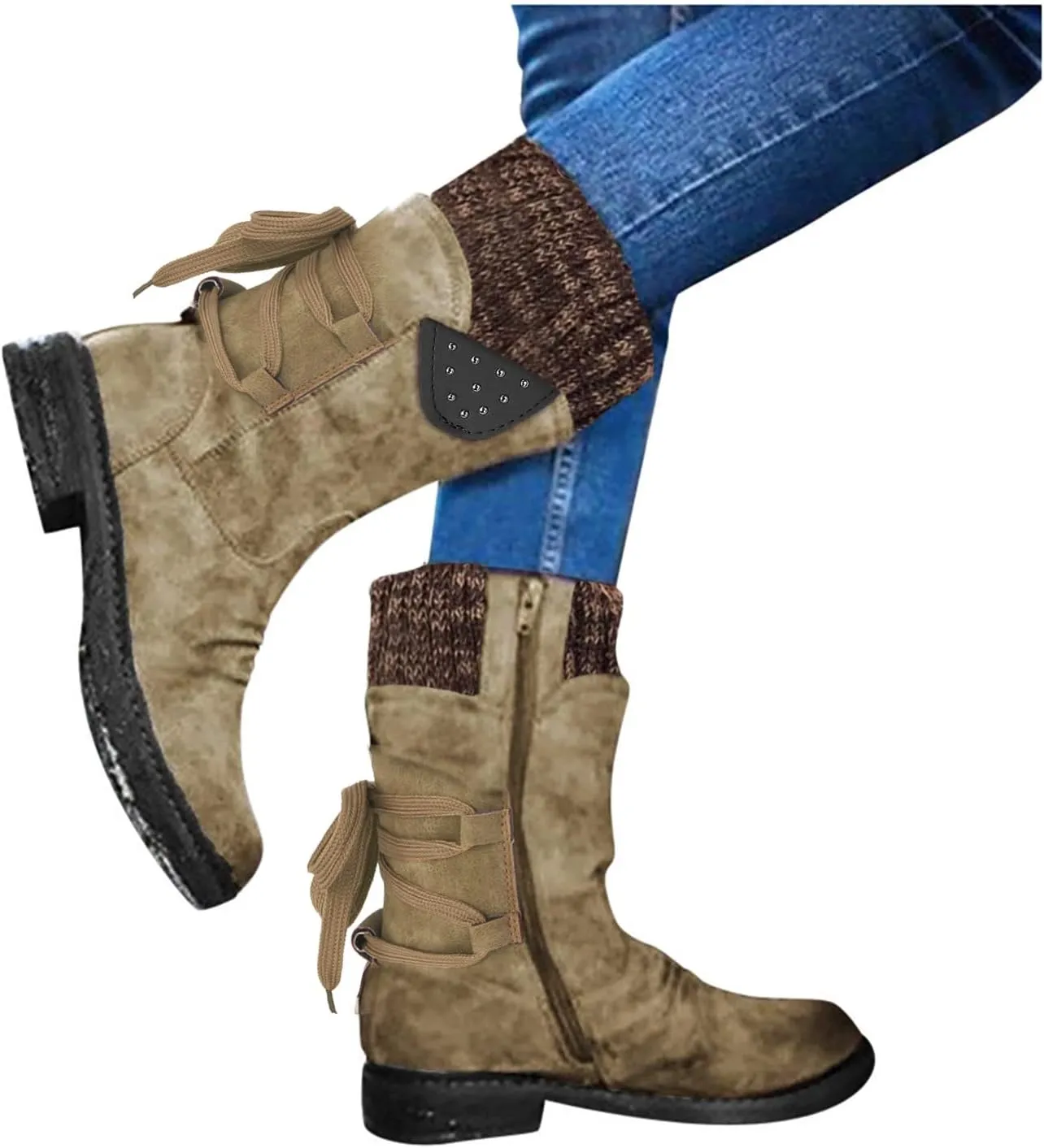 AMDBEL Cowboy Boots for Women, Cowgirl Boots Women Fringe Cowboy Boots Square Toe Mid Calf Chunky Heel Tassel Western Boots