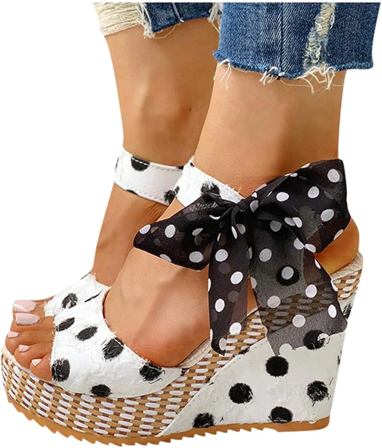 Aniywn Women Espadrilles Platform Wedges Heel Lace Up Sandals Elegant Floral Classic Ankle Strap Shoes