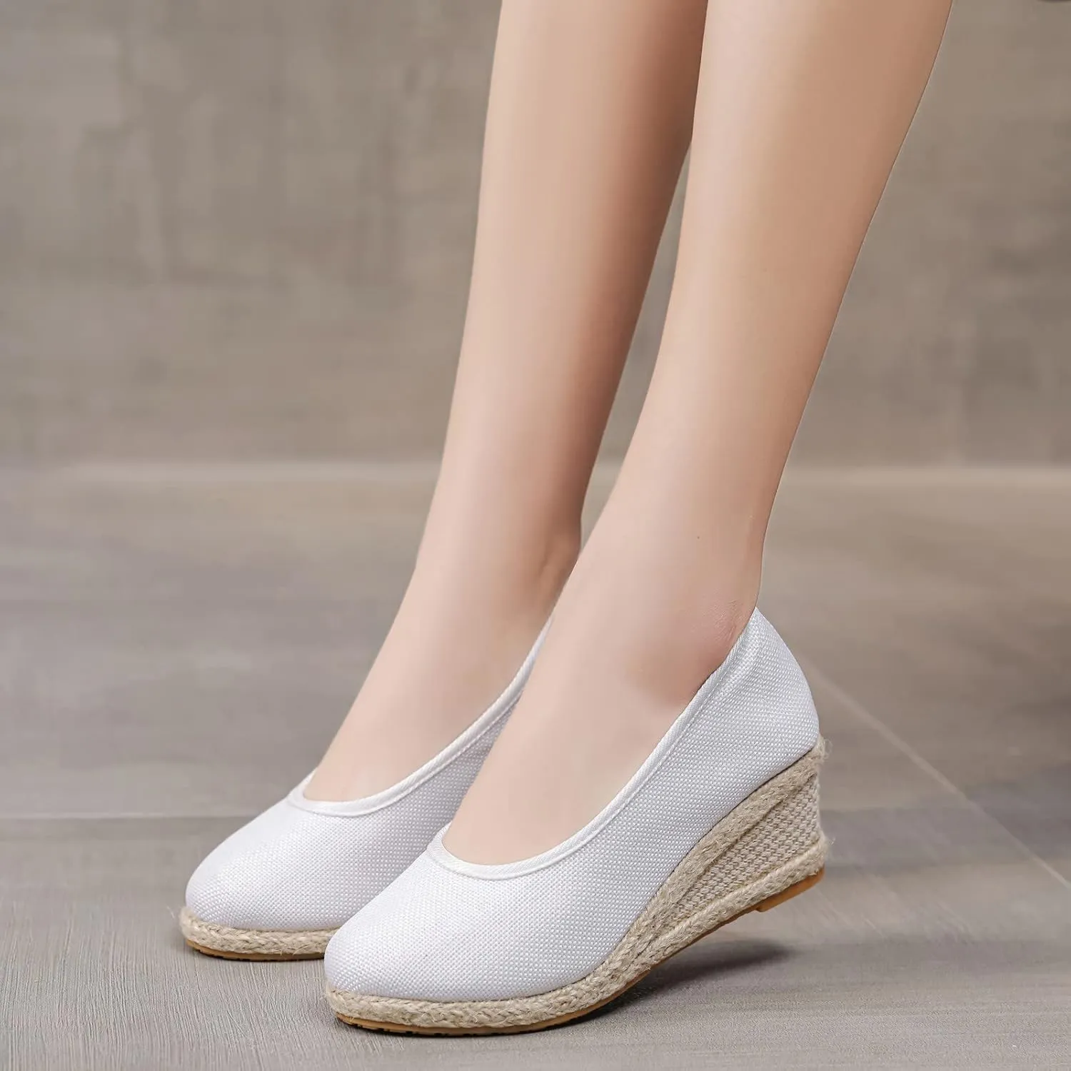 Aniywn Women's Closed Toe Espadrilles Wedge Sandals Round Toe Wedge Slip On Sandals Comfy Platform Pumps Shoes