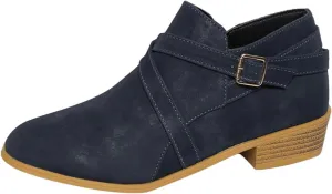 Ankle Boots for Women Low Heel Pointed Toe Leather Dressy Comfort Slip on Fall Winter Short Boots Side Zipper Wide Width Booties for Women Ladies Boots