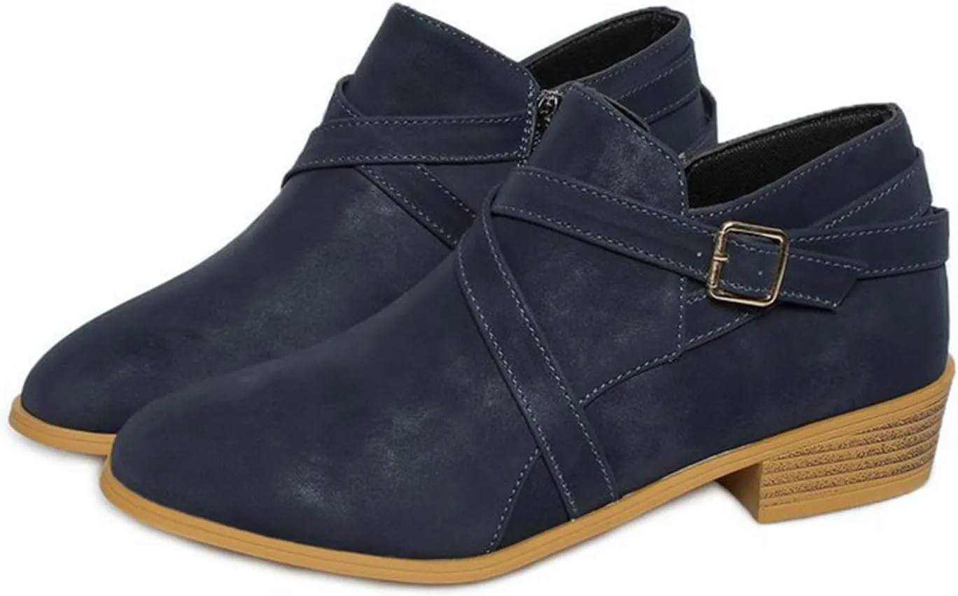 Ankle Boots for Women Low Heel Pointed Toe Leather Dressy Comfort Slip on Fall Winter Short Boots Side Zipper Wide Width Booties for Women Ladies Boots