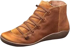 Ankle Boots for Women No Heel,Arch Support Boots for Women Fashion Lace Up Side Zipper Vintage Retro Ankle Booties Ladies Sneaker Slip On Fall Winter Outdoor Flat Shoes
