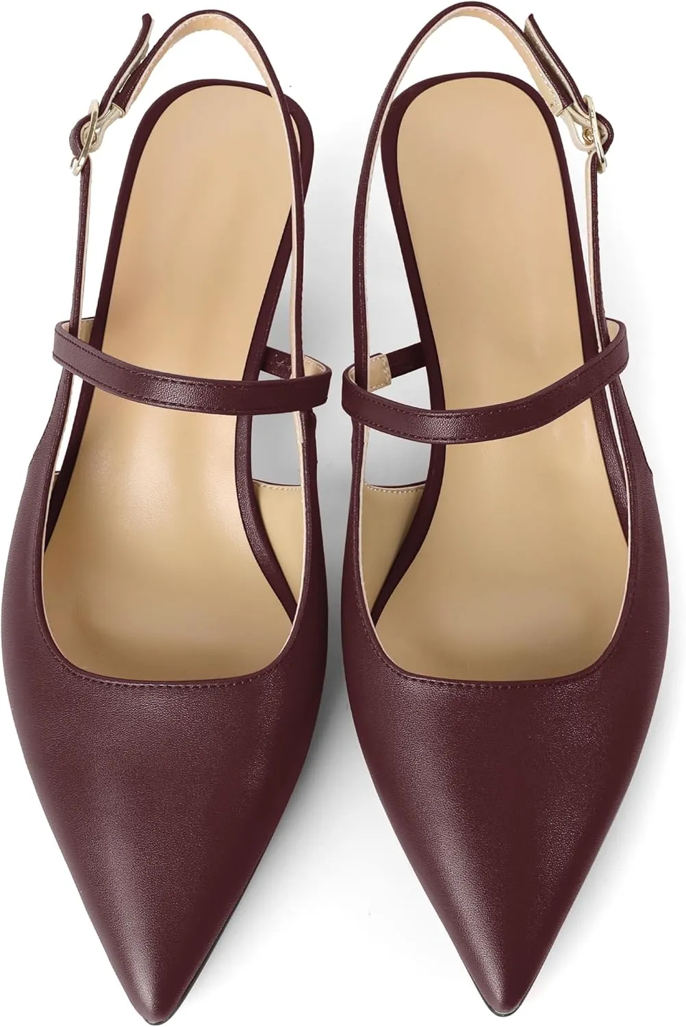 AUMOTED Kitten Low Heels for Womens Slingback Mary Janes Shoes Closed Pointed Toe Pumps Matte Leather 2 Inch Party Dress Shoes