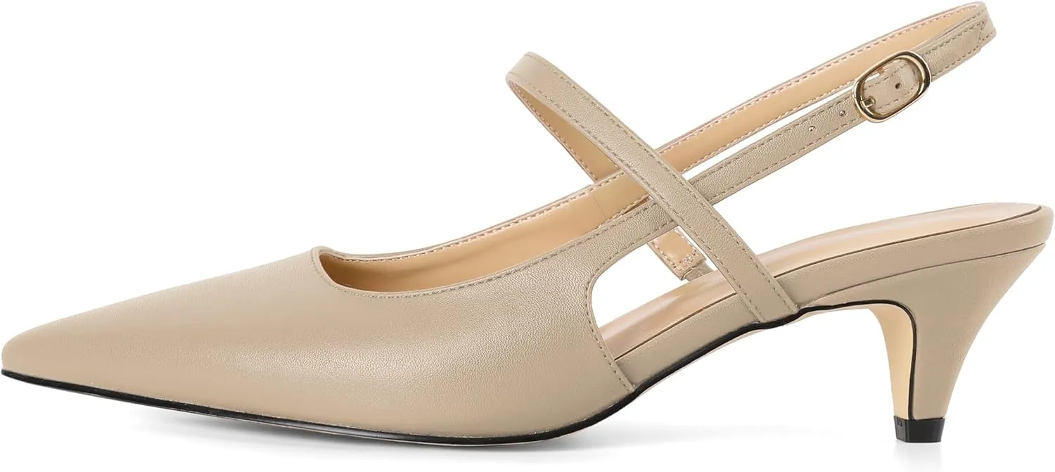 AUMOTED Kitten Low Heels for Womens Slingback Mary Janes Shoes Closed Pointed Toe Pumps Matte Leather 2 Inch Party Dress Shoes