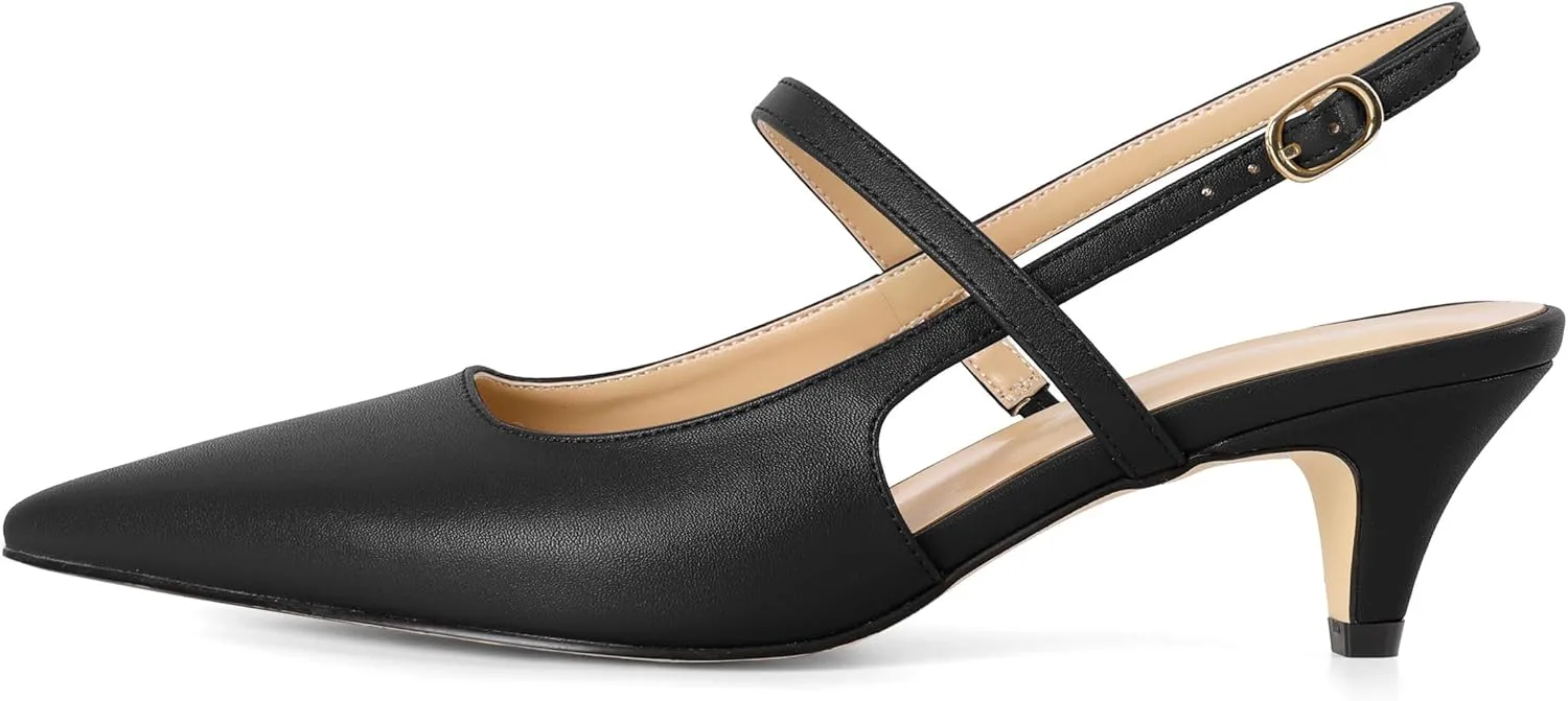 AUMOTED Kitten Low Heels for Womens Slingback Mary Janes Shoes Closed Pointed Toe Pumps Matte Leather 2 Inch Party Dress Shoes