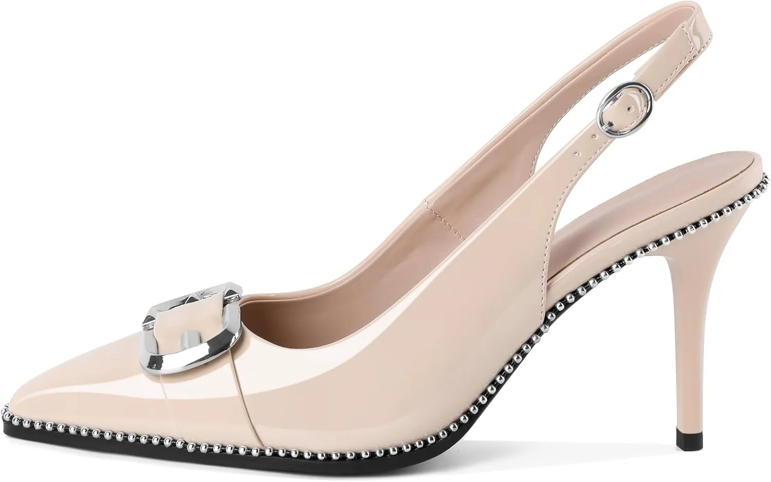 AUMOTED Women Slingback Heels Stilettos High Heel Beaded Pumps Pointed Toe 3.5 Inch Heels