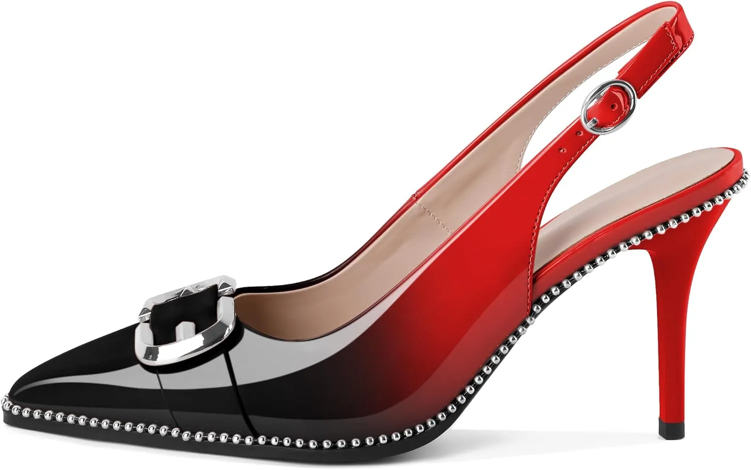 AUMOTED Women Slingback Heels Stilettos High Heel Beaded Pumps Pointed Toe 3.5 Inch Heels