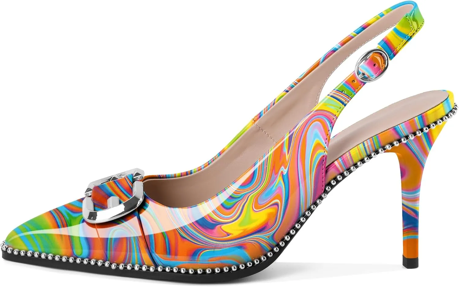 AUMOTED Women Slingback Heels Stilettos High Heel Beaded Pumps Pointed Toe 3.5 Inch Heels