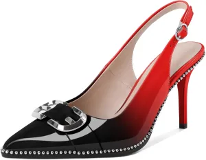 AUMOTED Women Slingback Heels Stilettos High Heel Beaded Pumps Pointed Toe 3.5 Inch Heels
