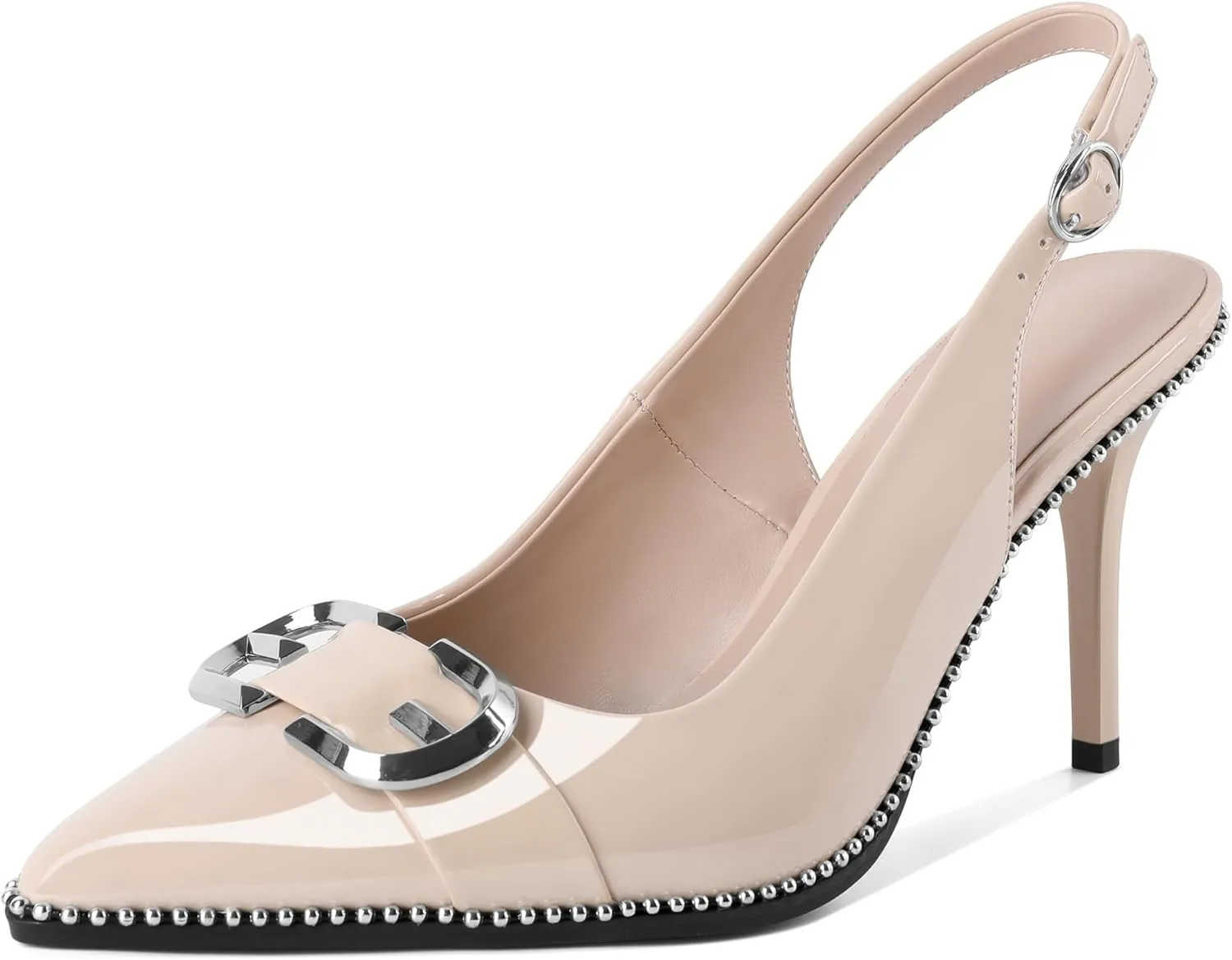 AUMOTED Women Slingback Heels Stilettos High Heel Beaded Pumps Pointed Toe 3.5 Inch Heels