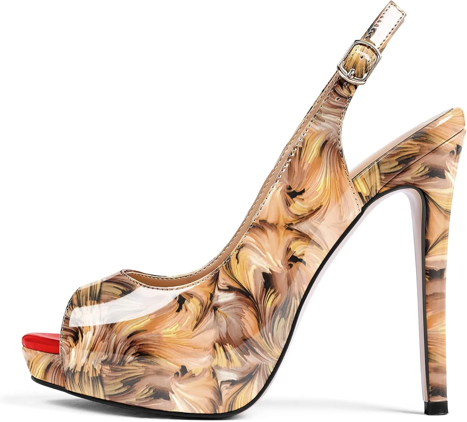 AUMOTED Women's High Heel Slingback Pumps Stilettos High Heels Patent Slingback Pumps Solid Peep Toe Platform Stilettos Pumps Dating Party Dress Shoes 4.7 Inch