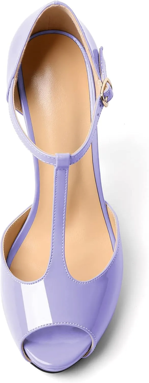 AUMOTED Women's High Heel Stiletto Shoes Platform Heel Peep Open Toe Sandals T-Strap Heeled Sandals Buckle Wedding Dress 4.7 Inch Sandals Heels