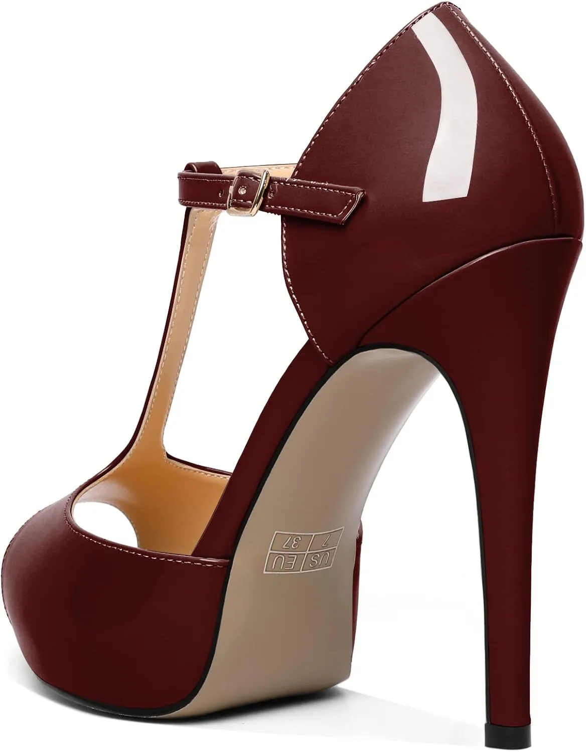 AUMOTED Women's High Heel Stiletto Shoes Platform Heel Peep Open Toe Sandals T-Strap Heeled Sandals Buckle Wedding Dress 4.7 Inch Sandals Heels