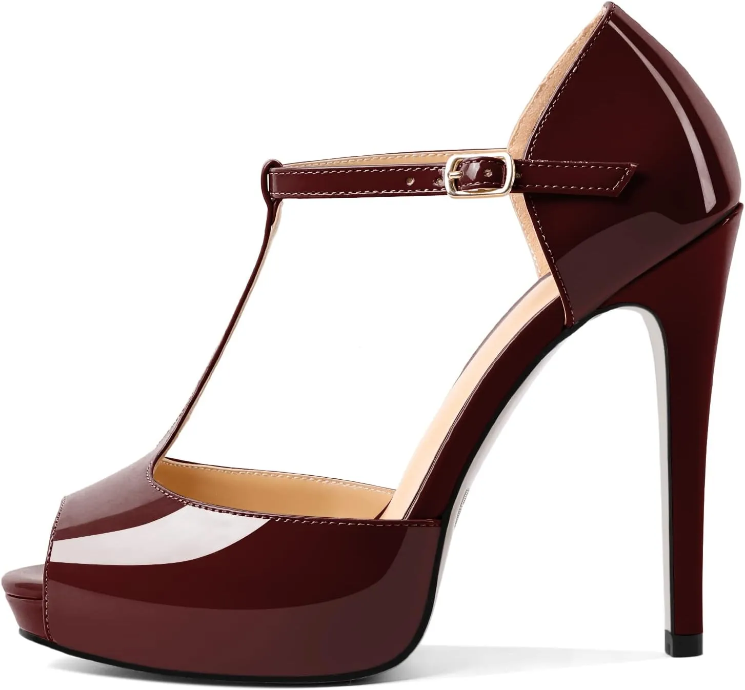 AUMOTED Women's High Heel Stiletto Shoes Platform Heel Peep Open Toe Sandals T-Strap Heeled Sandals Buckle Wedding Dress 4.7 Inch Sandals Heels