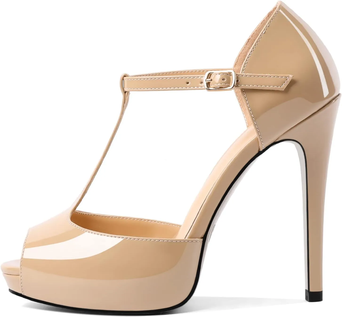 AUMOTED Women's High Heel Stiletto Shoes Platform Heel Peep Open Toe Sandals T-Strap Heeled Sandals Buckle Wedding Dress 4.7 Inch Sandals Heels