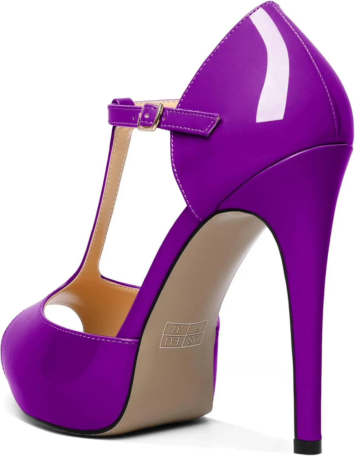 AUMOTED Women's High Heel Stiletto Shoes Platform Heel Peep Open Toe Sandals T-Strap Heeled Sandals Buckle Wedding Dress 4.7 Inch Sandals Heels