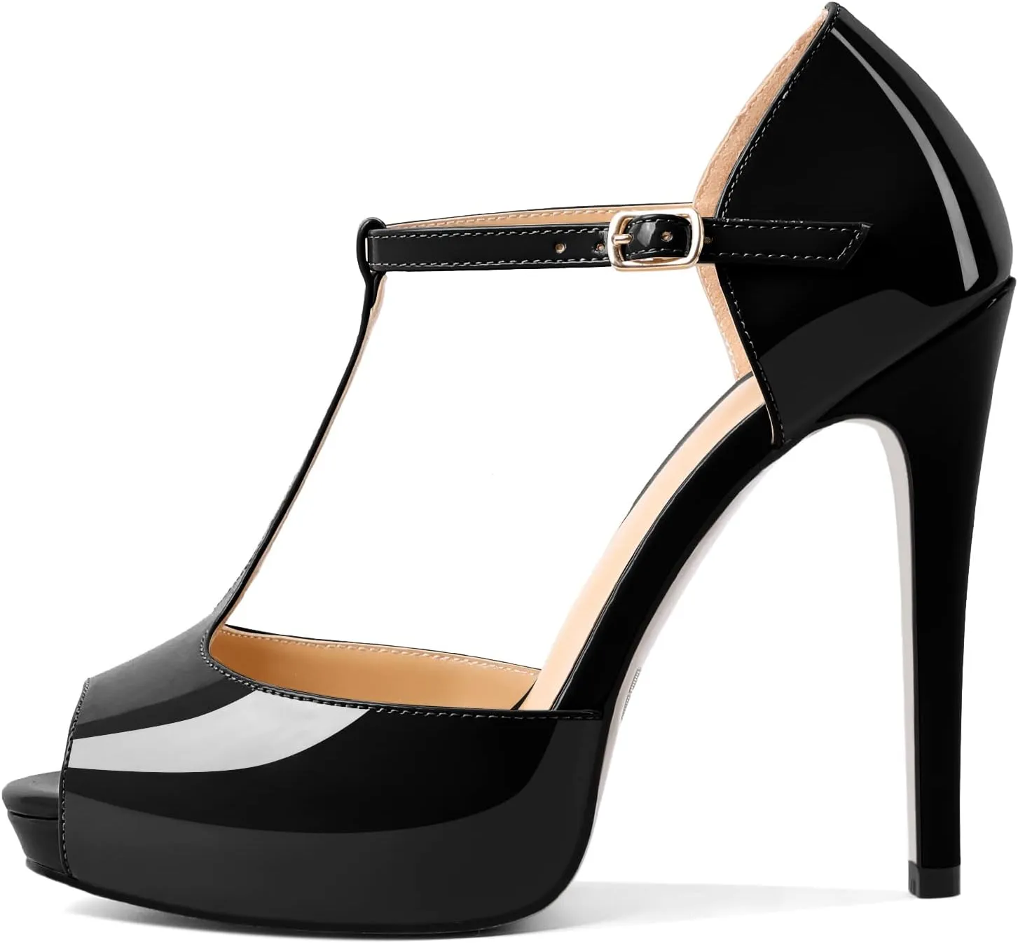 AUMOTED Women's High Heel Stiletto Shoes Platform Heel Peep Open Toe Sandals T-Strap Heeled Sandals Buckle Wedding Dress 4.7 Inch Sandals Heels