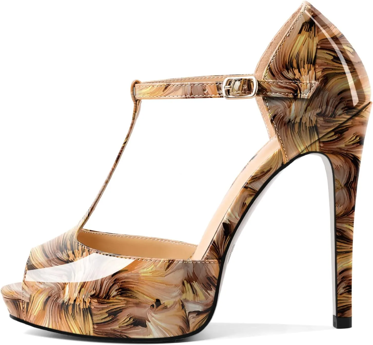 AUMOTED Women's High Heel Stiletto Shoes Platform Heel Peep Open Toe Sandals T-Strap Heeled Sandals Buckle Wedding Dress 4.7 Inch Sandals Heels