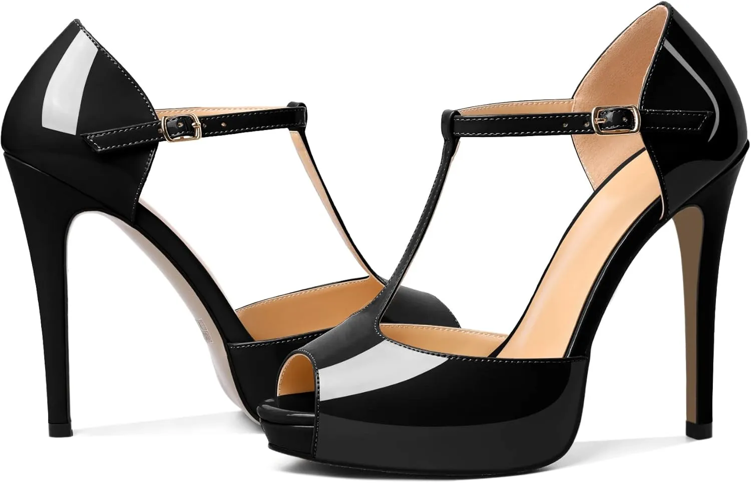 AUMOTED Women's High Heel Stiletto Shoes Platform Heel Peep Open Toe Sandals T-Strap Heeled Sandals Buckle Wedding Dress 4.7 Inch Sandals Heels