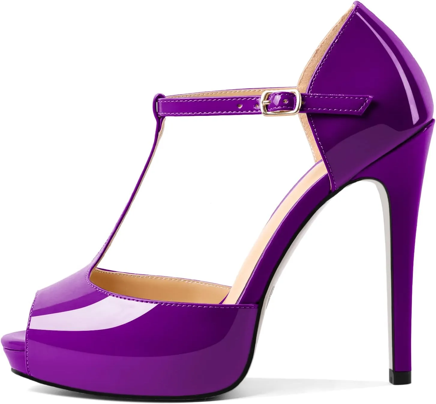 AUMOTED Women's High Heel Stiletto Shoes Platform Heel Peep Open Toe Sandals T-Strap Heeled Sandals Buckle Wedding Dress 4.7 Inch Sandals Heels
