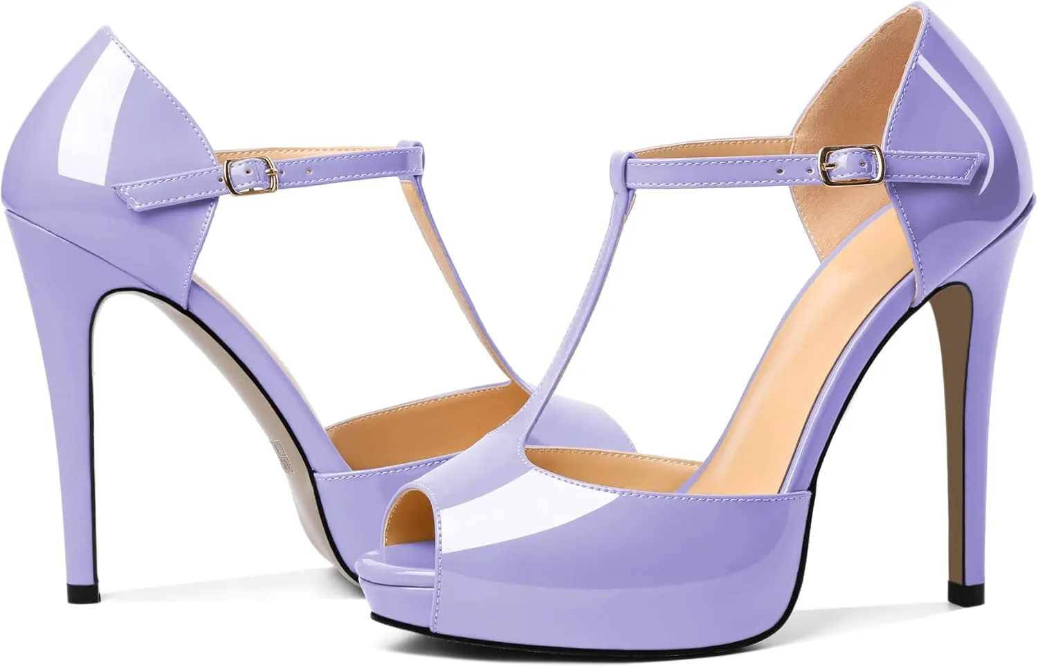 AUMOTED Women's High Heel Stiletto Shoes Platform Heel Peep Open Toe Sandals T-Strap Heeled Sandals Buckle Wedding Dress 4.7 Inch Sandals Heels