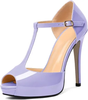 AUMOTED Women's High Heel Stiletto Shoes Platform Heel Peep Open Toe Sandals T-Strap Heeled Sandals Buckle Wedding Dress 4.7 Inch Sandals Heels