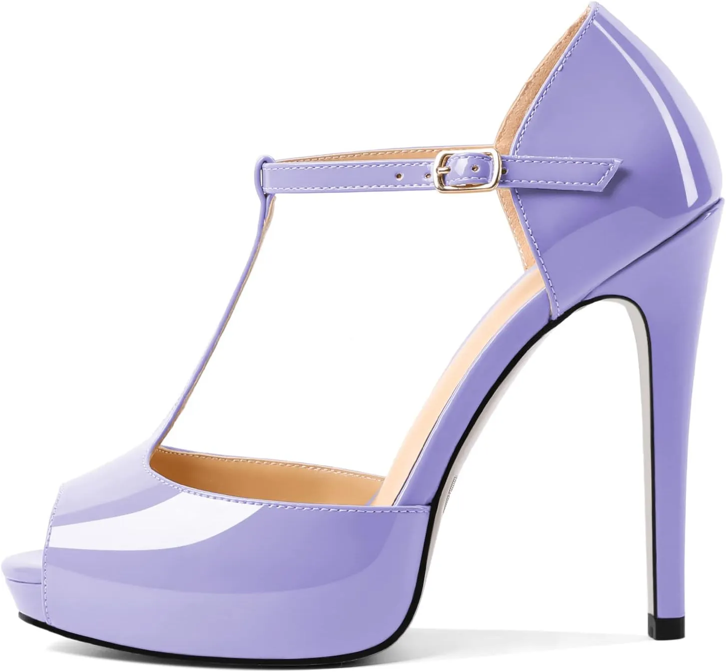 AUMOTED Women's High Heel Stiletto Shoes Platform Heel Peep Open Toe Sandals T-Strap Heeled Sandals Buckle Wedding Dress 4.7 Inch Sandals Heels