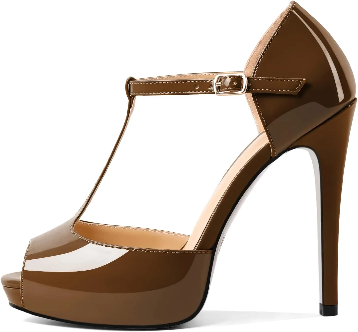 AUMOTED Women's High Heel Stiletto Shoes Platform Heel Peep Open Toe Sandals T-Strap Heeled Sandals Buckle Wedding Dress 4.7 Inch Sandals Heels