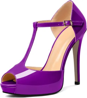 AUMOTED Women's High Heel Stiletto Shoes Platform Heel Peep Open Toe Sandals T-Strap Heeled Sandals Buckle Wedding Dress 4.7 Inch Sandals Heels
