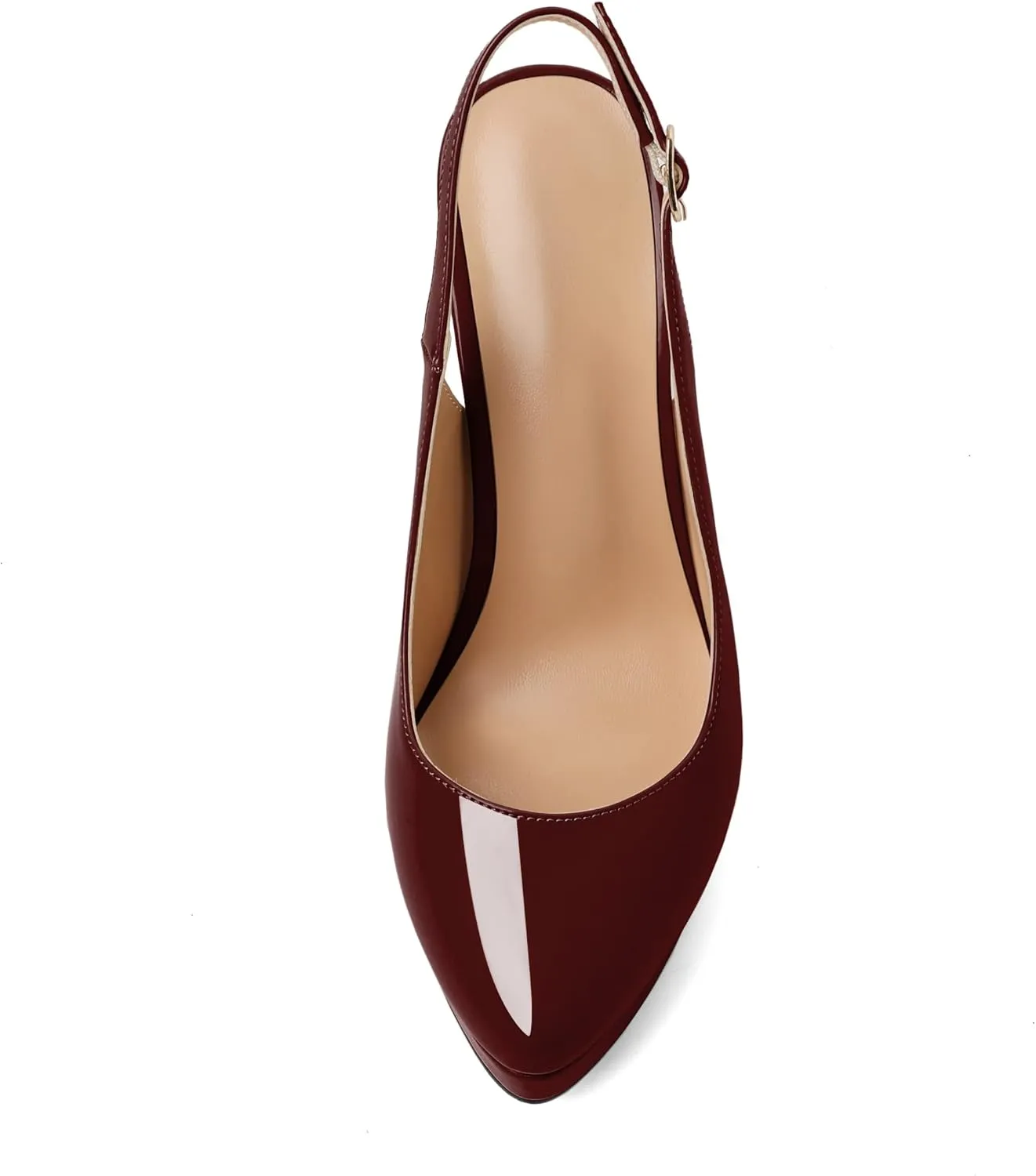 AUMOTED Women's High Heels Slingback Platform Pumps Stilettos Close Pointed Toe Heels Patent Solid Dating Party Dress Shoes 4.7 Inch