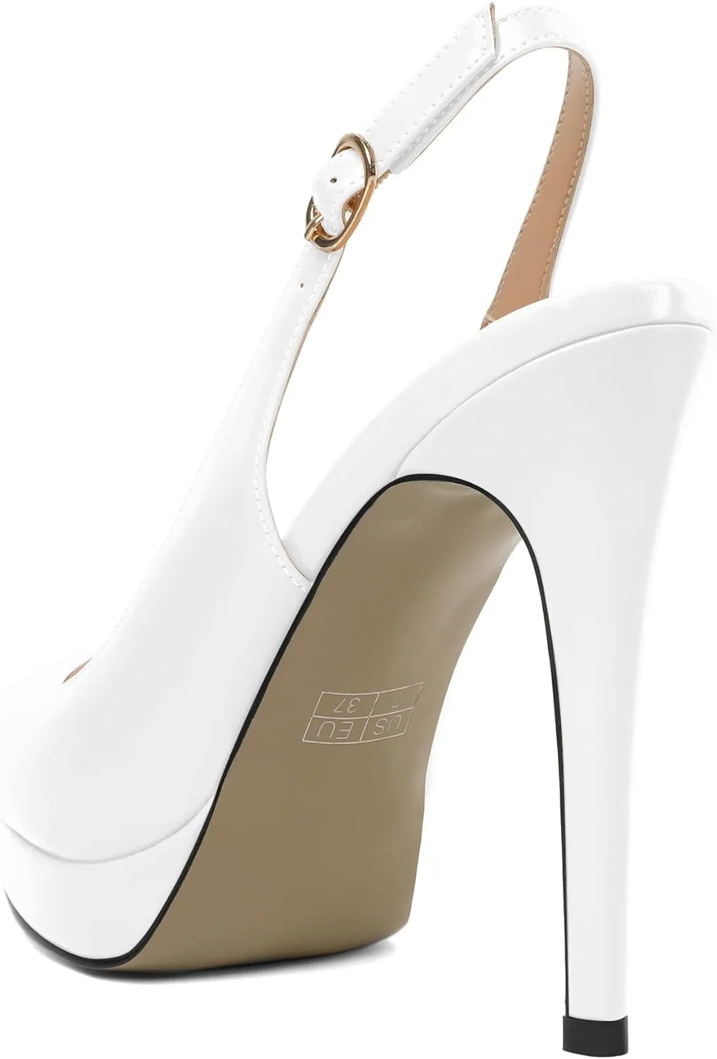 AUMOTED Women's High Heels Slingback Platform Pumps Stilettos Close Pointed Toe Heels Patent Solid Dating Party Dress Shoes 4.7 Inch