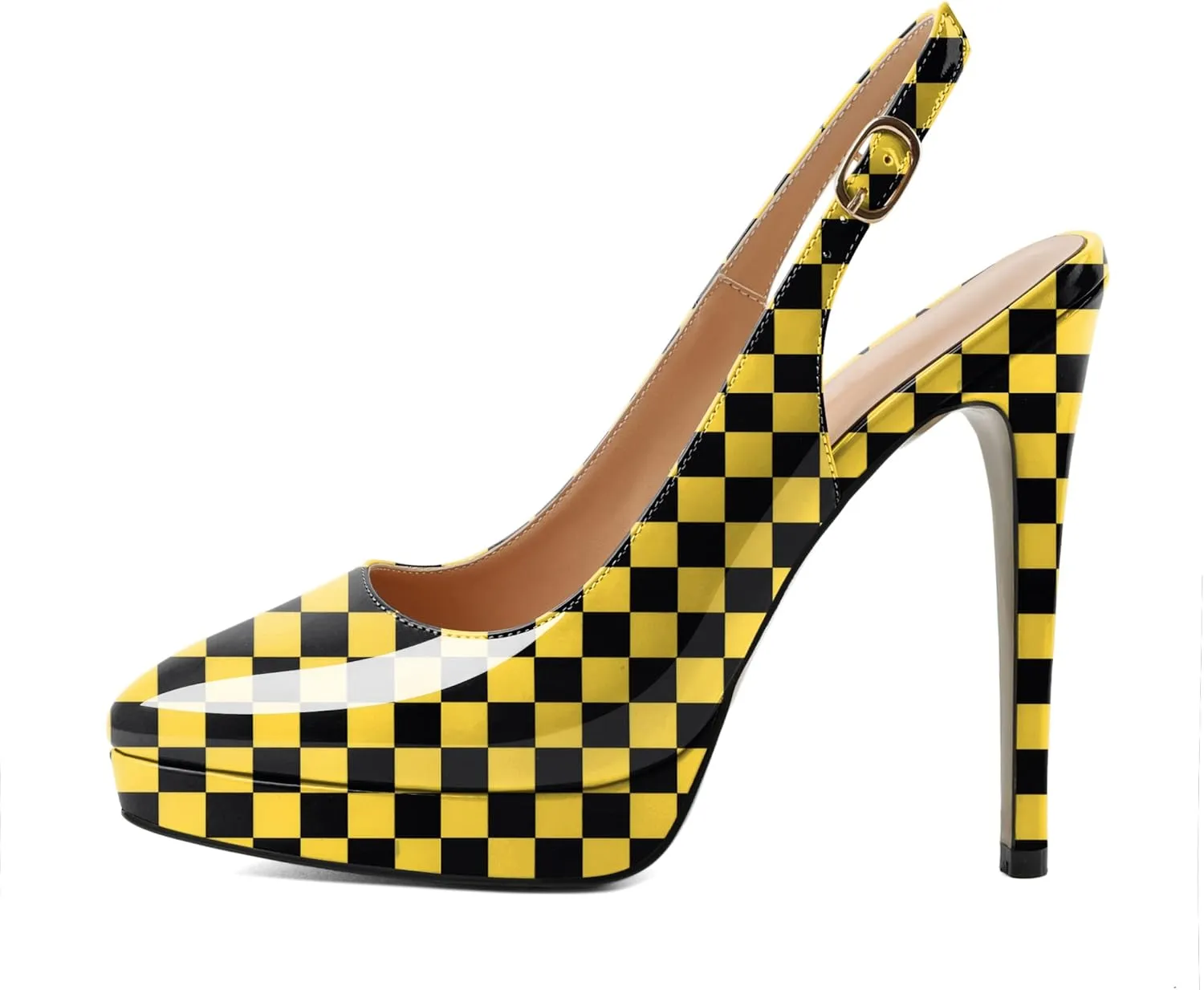 AUMOTED Women's High Heels Slingback Platform Pumps Stilettos Close Pointed Toe Heels Patent Solid Dating Party Dress Shoes 4.7 Inch