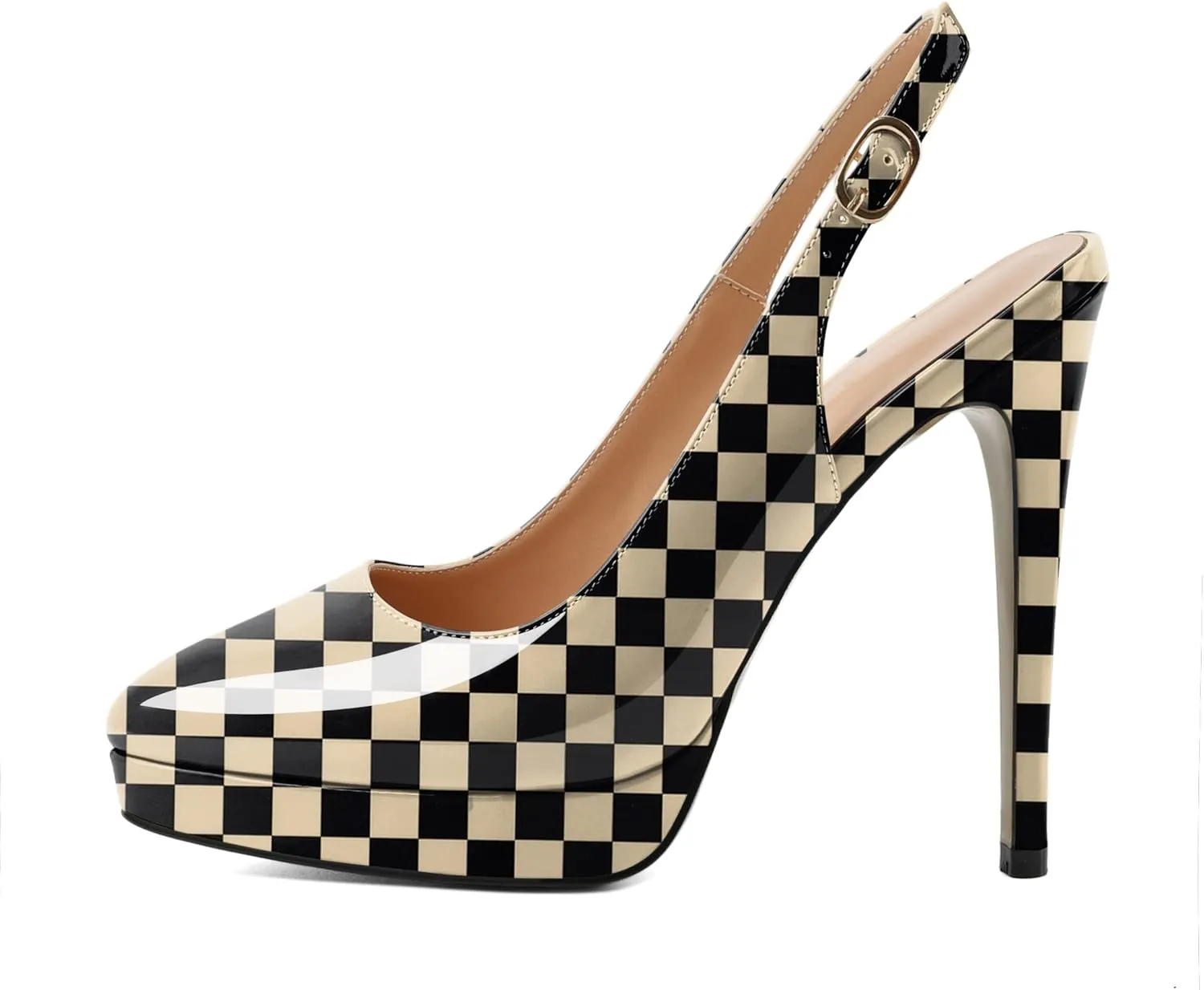 AUMOTED Women's High Heels Slingback Platform Pumps Stilettos Close Pointed Toe Heels Patent Solid Dating Party Dress Shoes 4.7 Inch