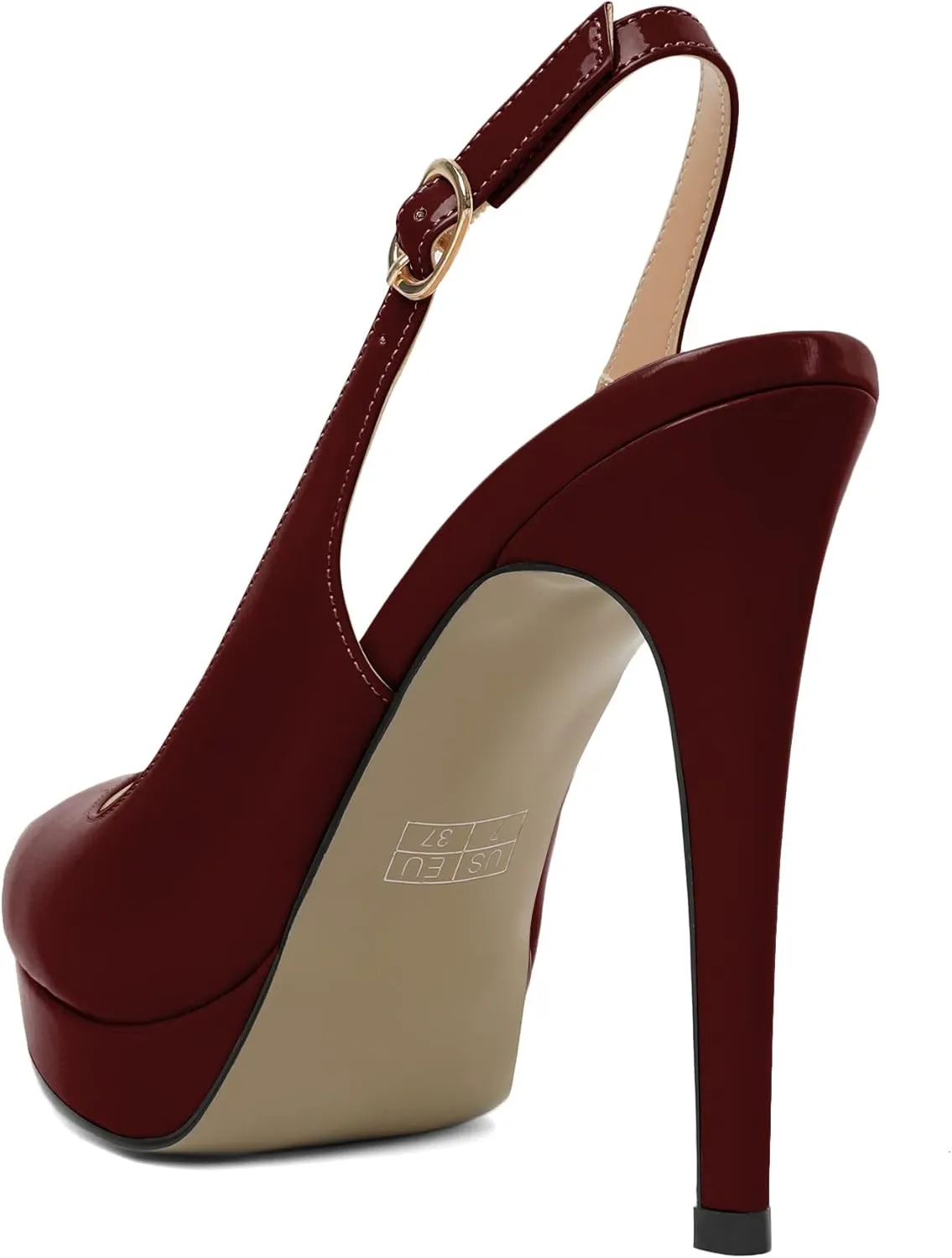 AUMOTED Women's High Heels Slingback Platform Pumps Stilettos Close Pointed Toe Heels Patent Solid Dating Party Dress Shoes 4.7 Inch