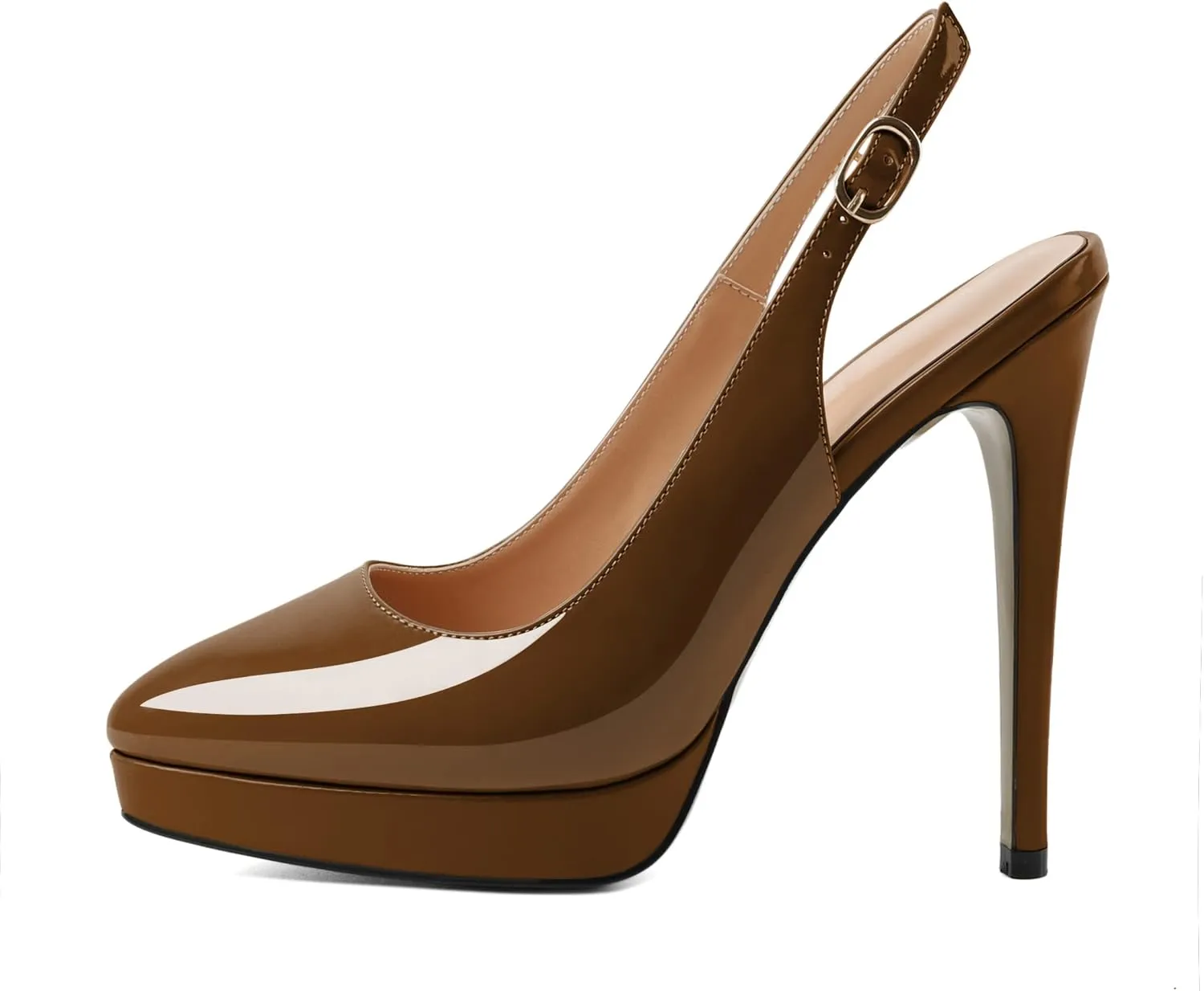 AUMOTED Women's High Heels Slingback Platform Pumps Stilettos Close Pointed Toe Heels Patent Solid Dating Party Dress Shoes 4.7 Inch