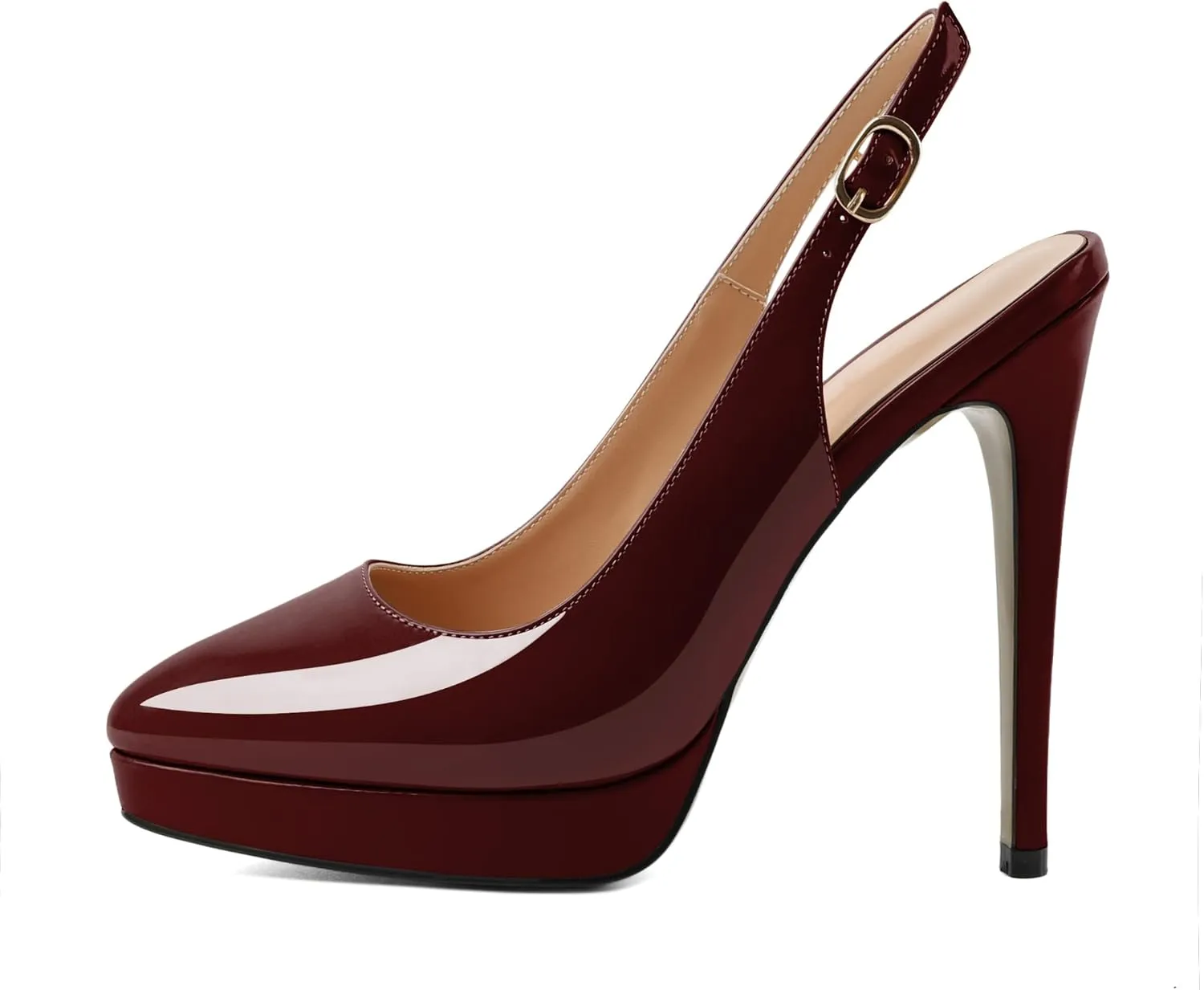 AUMOTED Women's High Heels Slingback Platform Pumps Stilettos Close Pointed Toe Heels Patent Solid Dating Party Dress Shoes 4.7 Inch