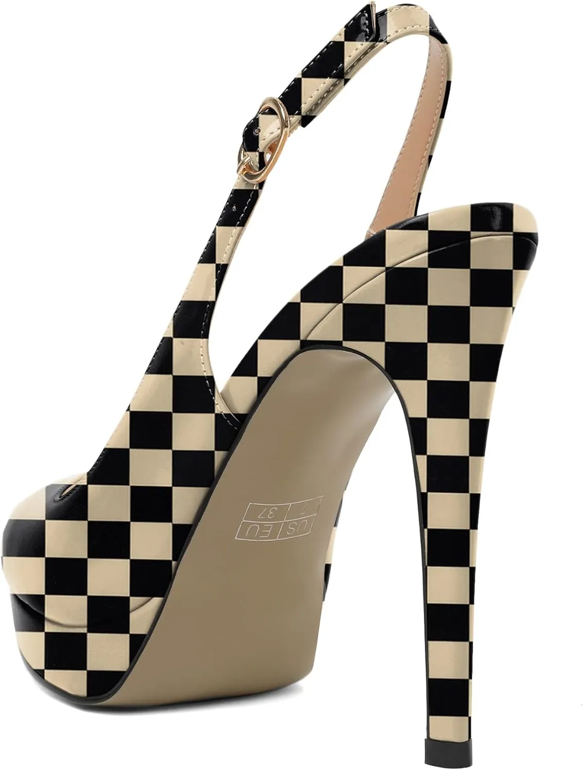 AUMOTED Women's High Heels Slingback Platform Pumps Stilettos Close Pointed Toe Heels Patent Solid Dating Party Dress Shoes 4.7 Inch