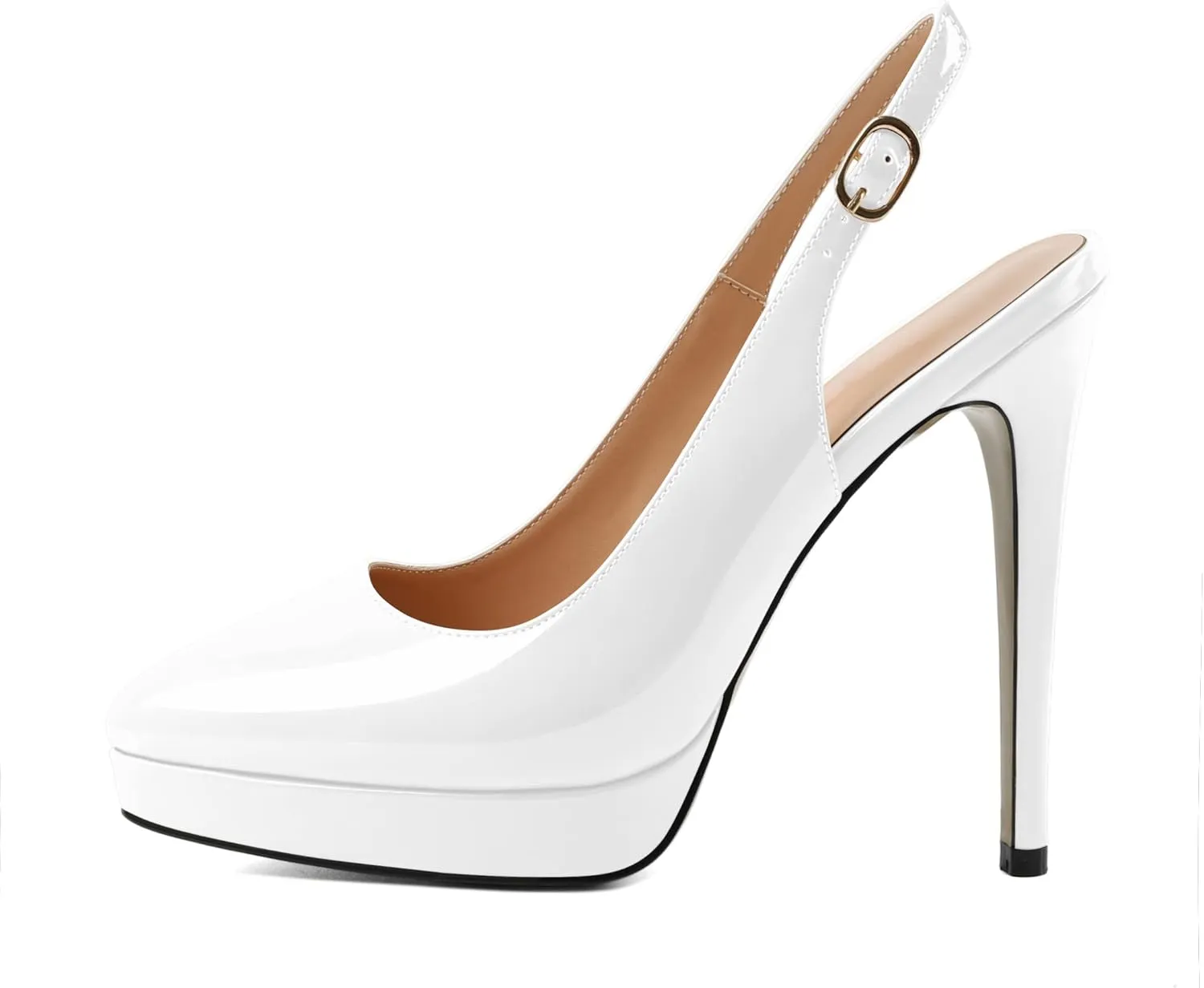 AUMOTED Women's High Heels Slingback Platform Pumps Stilettos Close Pointed Toe Heels Patent Solid Dating Party Dress Shoes 4.7 Inch