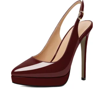 AUMOTED Women's High Heels Slingback Platform Pumps Stilettos Close Pointed Toe Heels Patent Solid Dating Party Dress Shoes 4.7 Inch