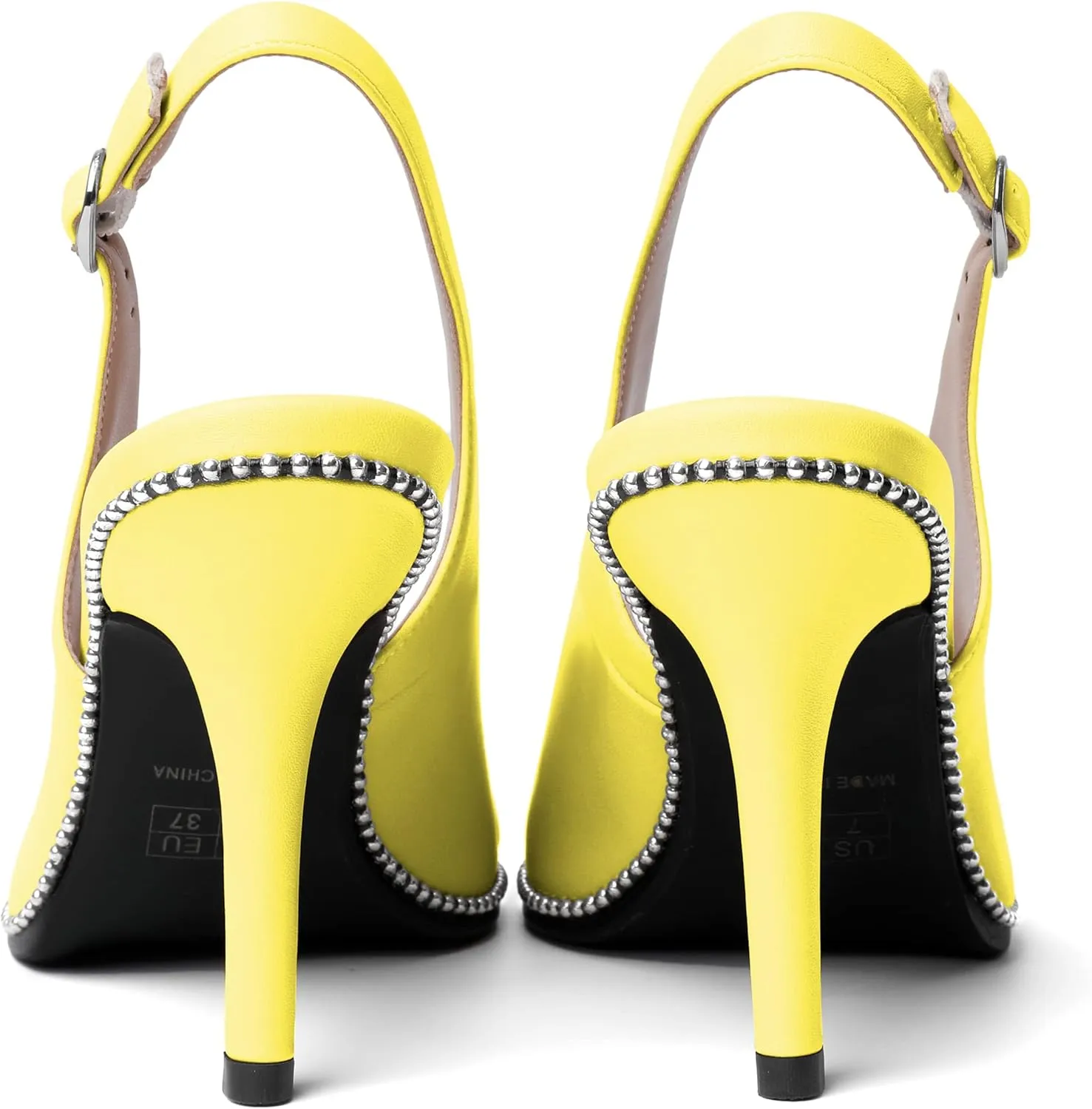 AUMOTED Women's Slingback High Heel Sliver Beaded Pointed Toe Pumps Slip On Stilettos High Heel Ankle Strap Dress Shoes 3.5 Inch