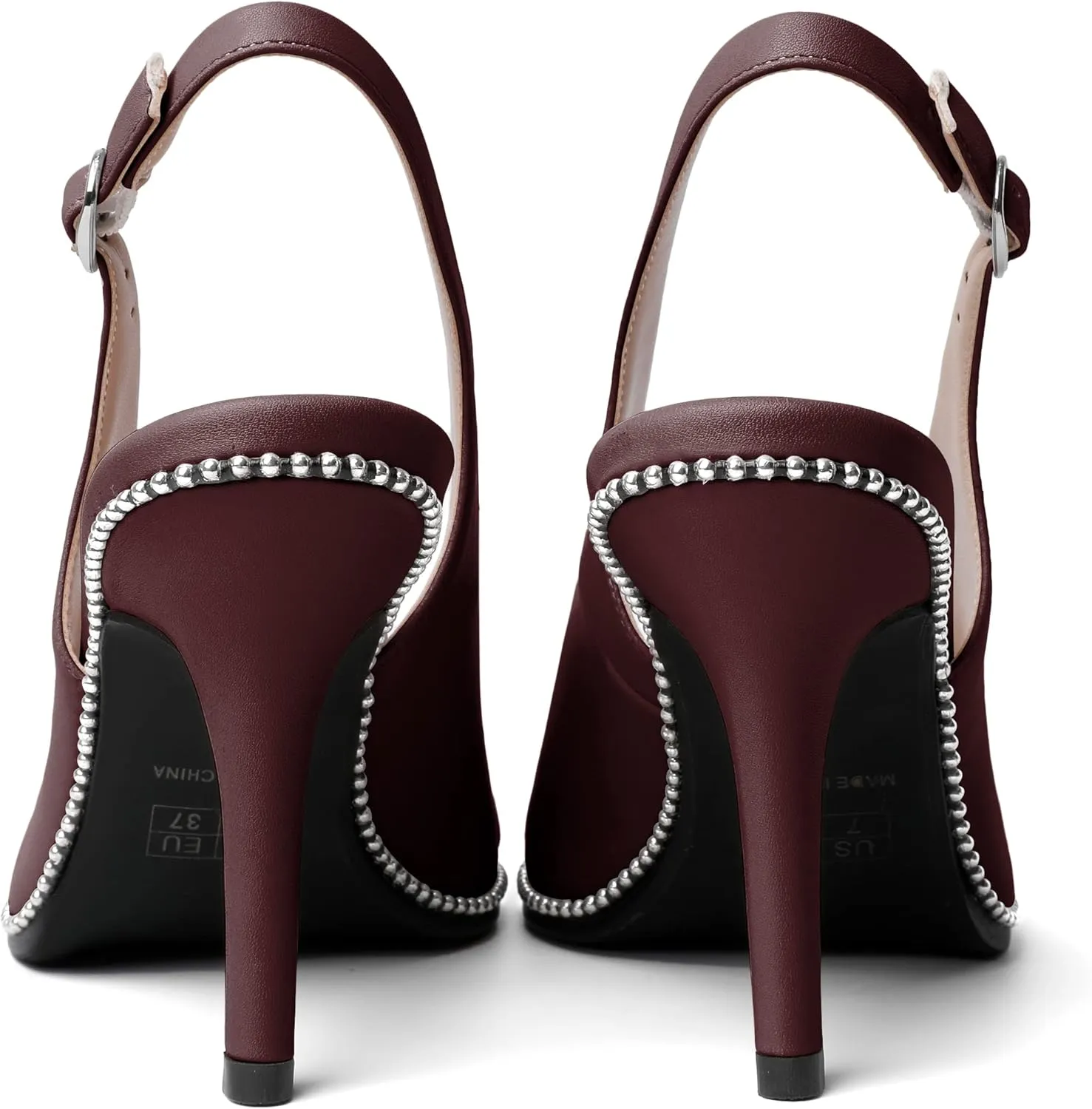 AUMOTED Women's Slingback High Heel Sliver Beaded Pointed Toe Pumps Slip On Stilettos High Heel Ankle Strap Dress Shoes 3.5 Inch