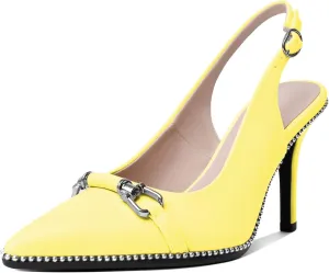 AUMOTED Women's Slingback High Heel Sliver Beaded Pointed Toe Pumps Slip On Stilettos High Heel Ankle Strap Dress Shoes 3.5 Inch