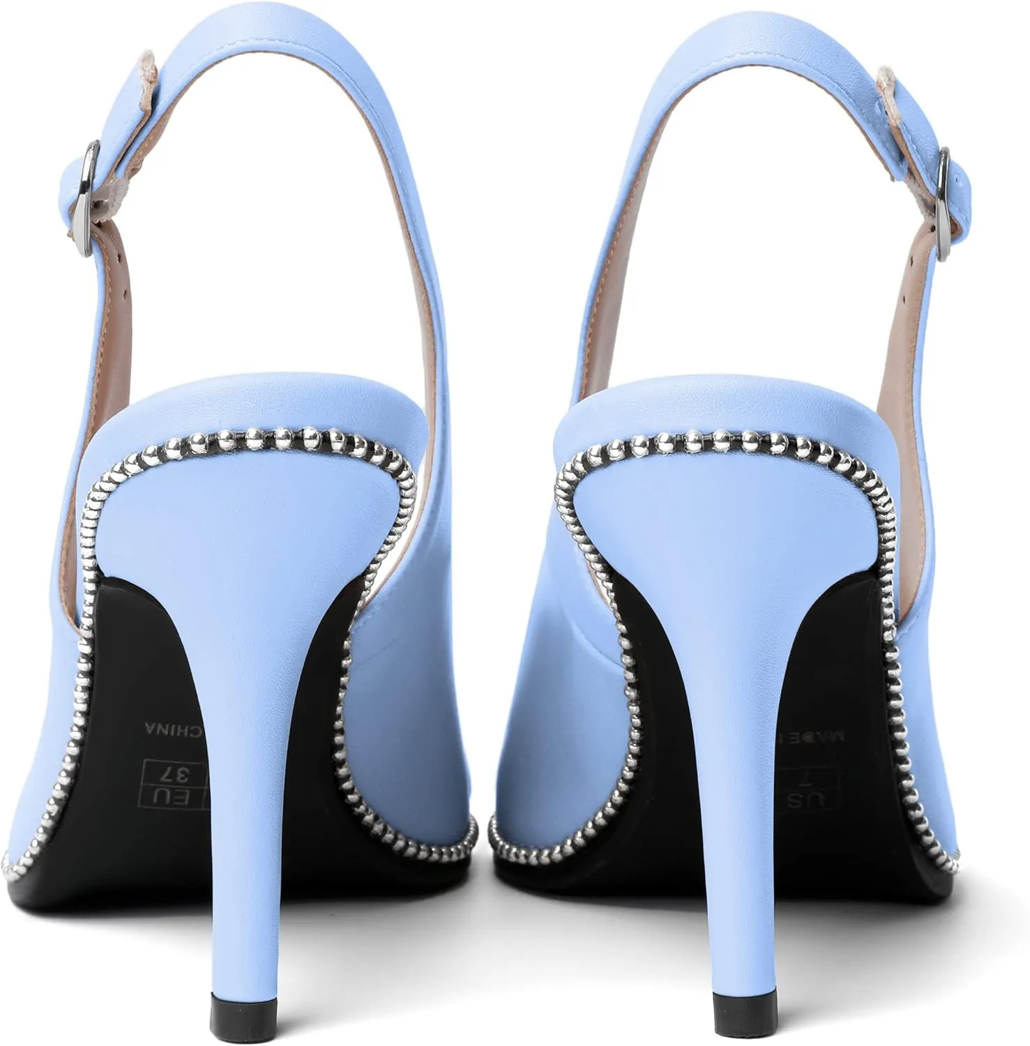 AUMOTED Women's Slingback High Heel Sliver Beaded Pointed Toe Pumps Slip On Stilettos High Heel Ankle Strap Dress Shoes 3.5 Inch