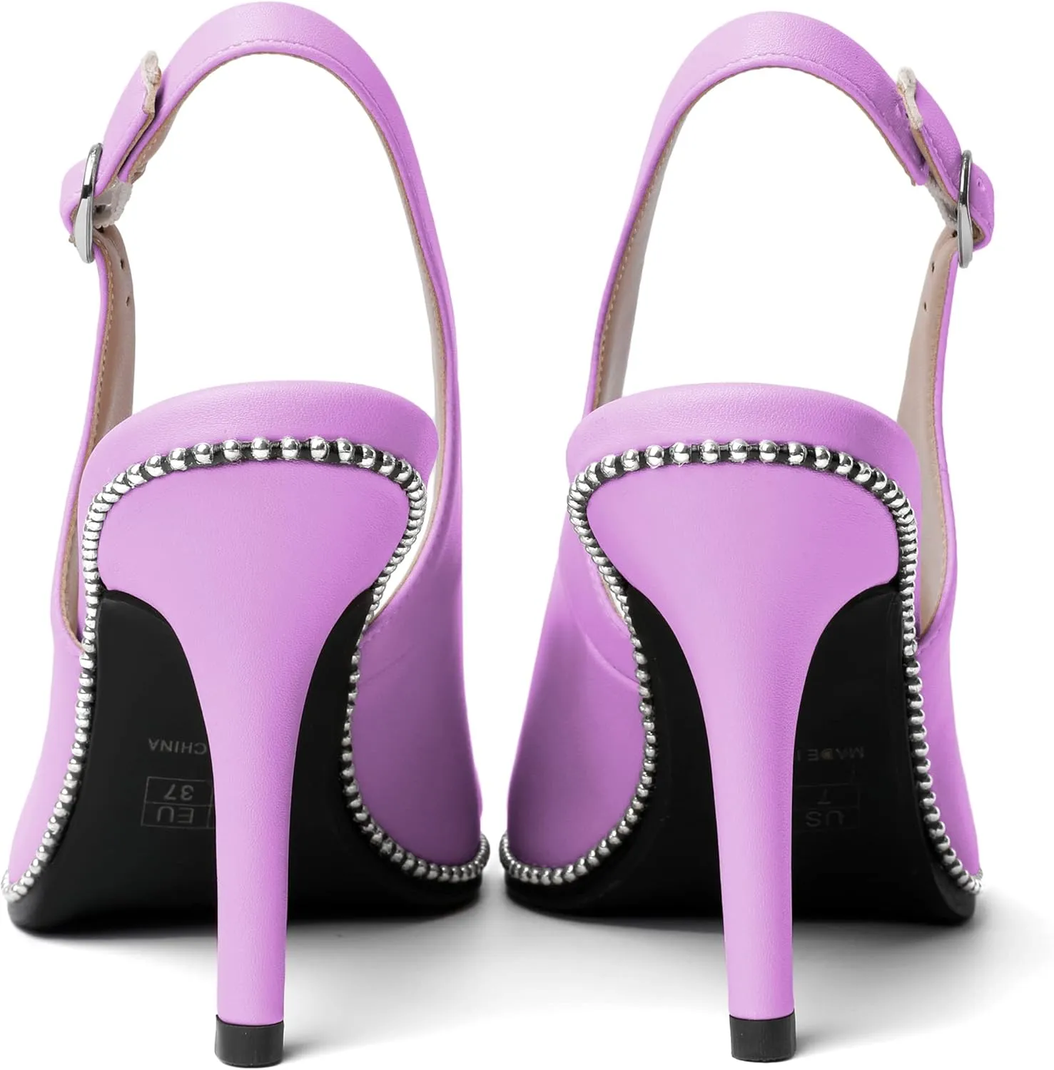 AUMOTED Women's Slingback High Heel Sliver Beaded Pointed Toe Pumps Slip On Stilettos High Heel Ankle Strap Dress Shoes 3.5 Inch